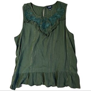 5/$20 Olive Green Tank with embroidery detail